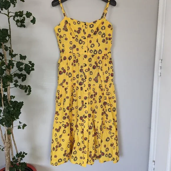 SOLID & STRIPED | Dresses | Solid Striped Button Up Tiered Casual Midi  Dress Yellow Floral | Poshmark